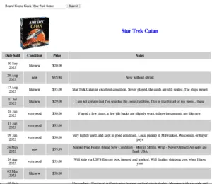 Board Game look up tool screenshot