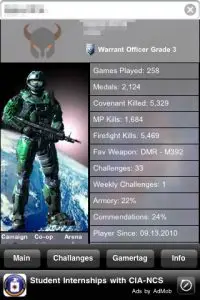 Halo Reach At A Glance Lookup Screenshot