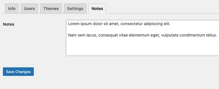 Site Notes edit page screenshot